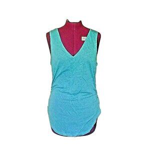 H By Bordeaux Tank Top Teal Lagoon Women V Neck Size Small Ruched Curved Hem